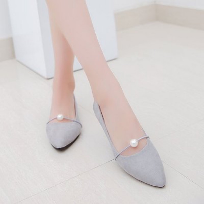 スエード靴 パンプス レディース パール付き ぺたんこ スエード調 3色展開