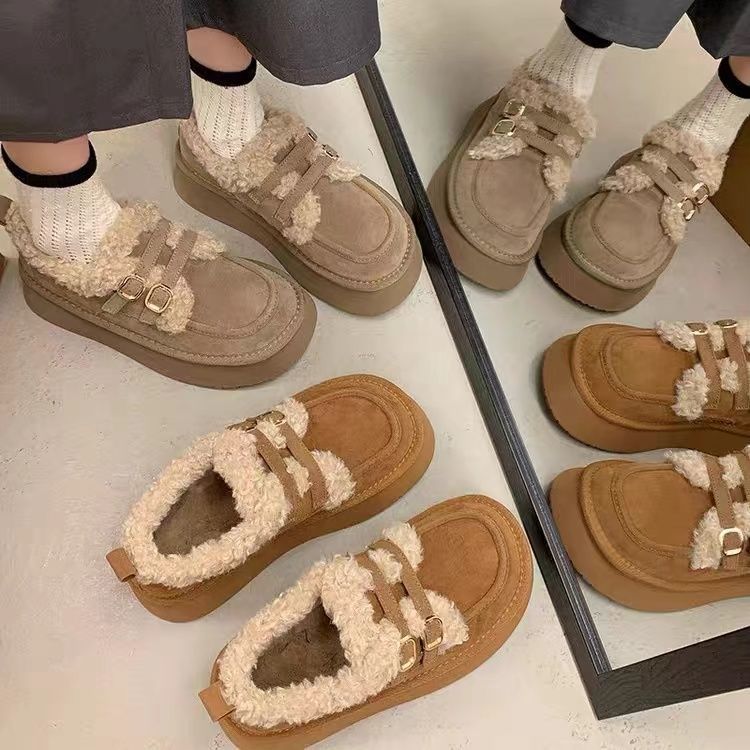 スエード靴 レディース 厚底 ムートン調 スエード調 裏ボア ショートブーツ 暖かい靴