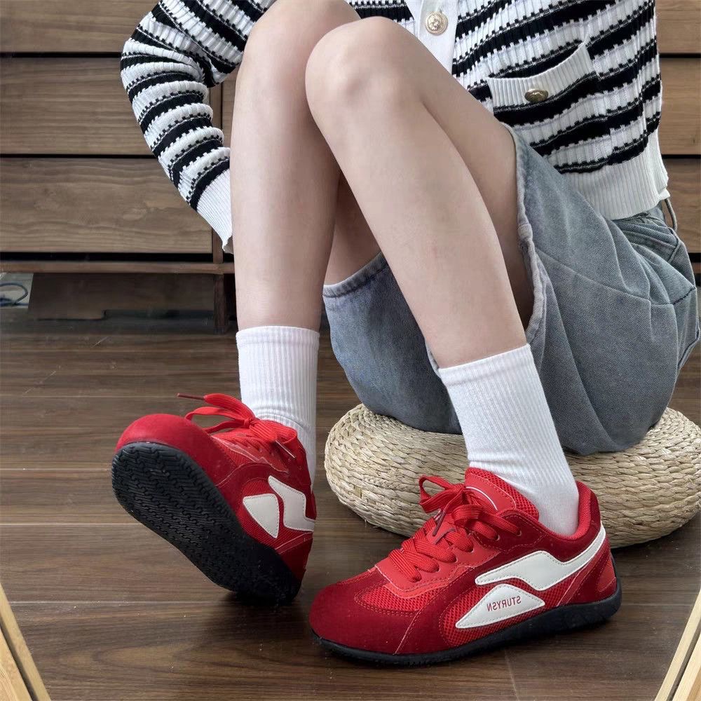 スエード靴 配色スエード厚底スニーカー美脚レトロ運動靴