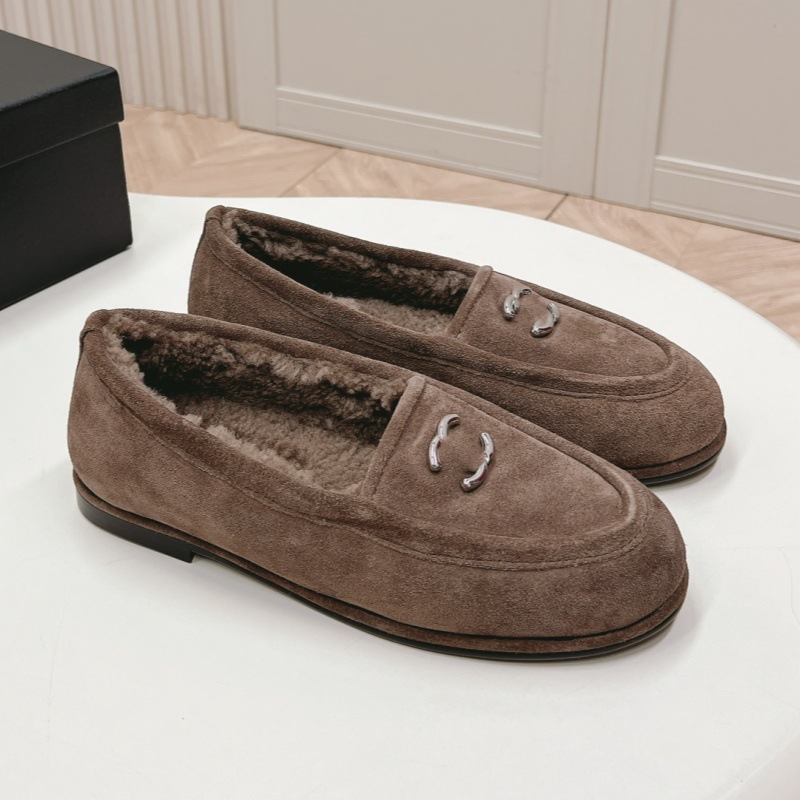 スエード靴 金具付きファー裏地靴ローファー