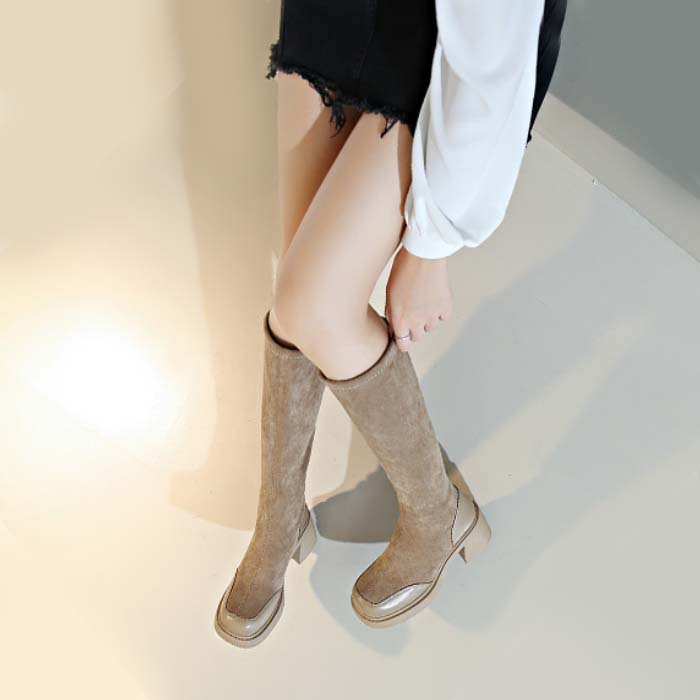 スエード靴 レディース スエード調 ロング ブーツ 厚底 脚長効果