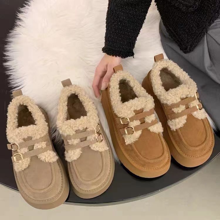 スエード靴 レディース 厚底 ムートン調 スエード調 裏ボア ショートブーツ 暖かい靴