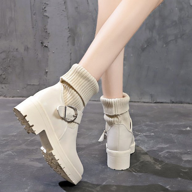 スエード靴 レディース 二重履き風 厚底 靴