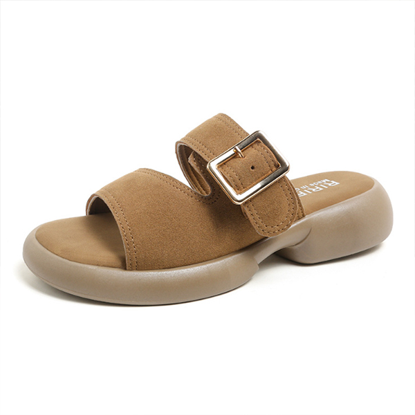 スエード靴 レディース厚底二本帯サンダル スエード調素材 美脚効果