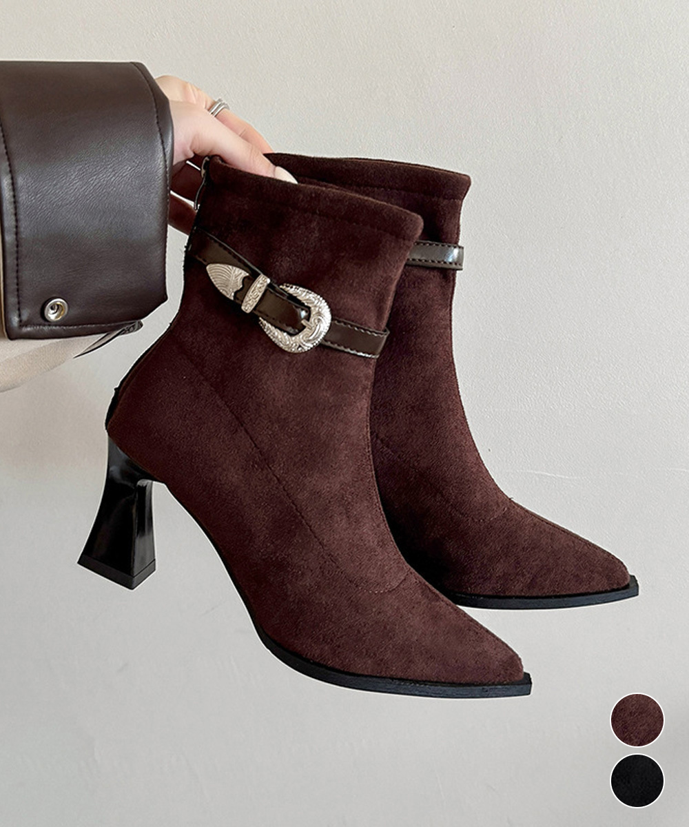 スエード靴 レディース ショート太ヒール裏起毛ブーツ