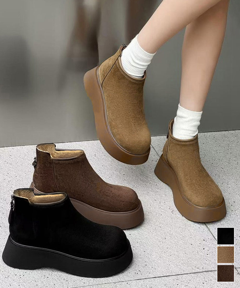 スエード靴 スエード厚底ショートブーツ裏起毛防寒