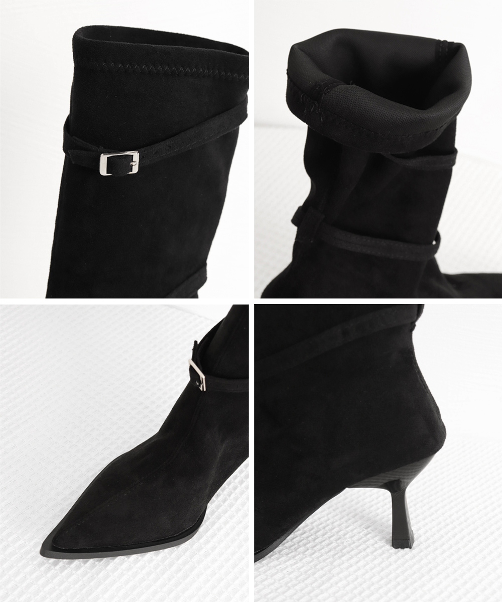 レディース 尖った爪先 中丈 スエード靴 美脚ブーツ