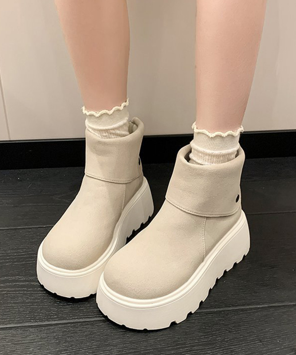 レディース厚底ショートブーツ 秋冬美脚スエード靴