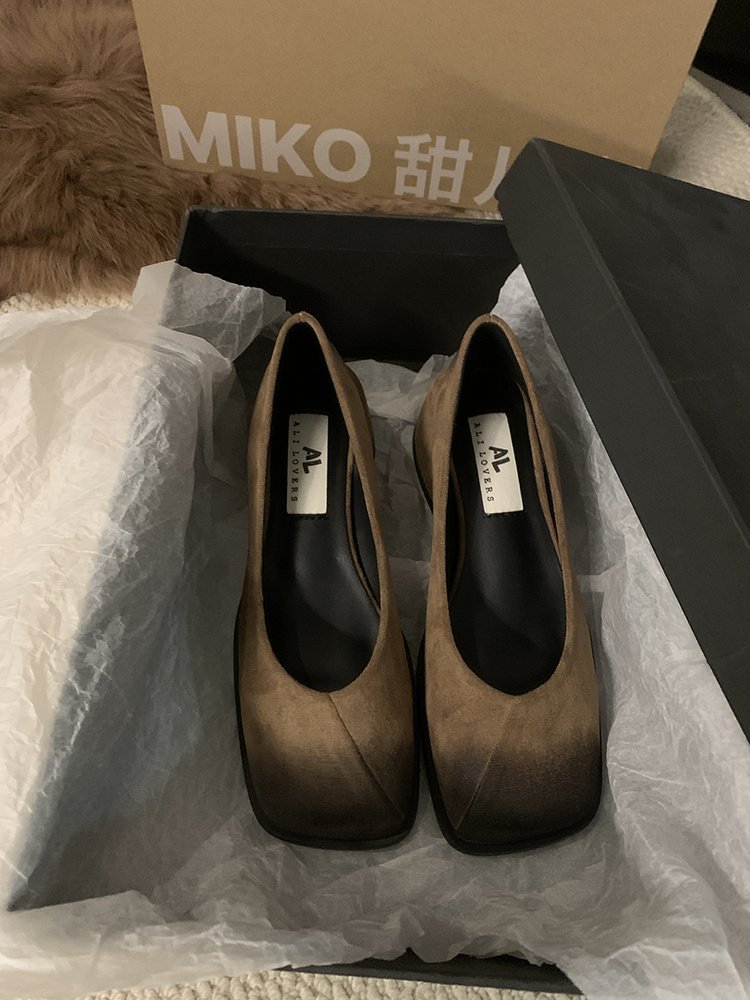 スエード靴 レディース スエード調 太め ヒール パンプス