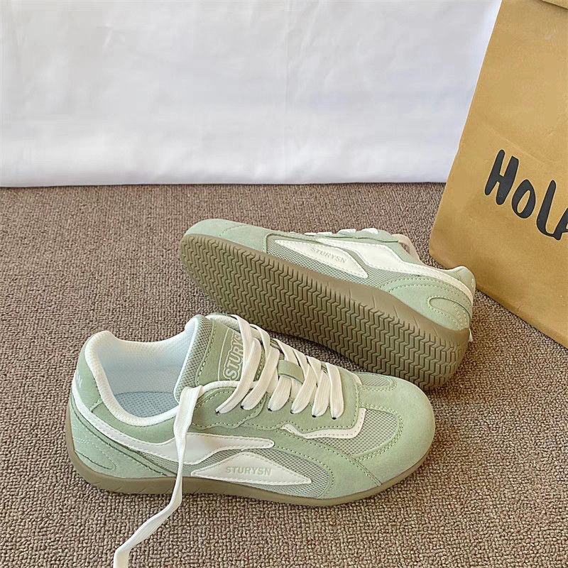 スエード靴 配色スエード厚底スニーカー美脚レトロ運動靴