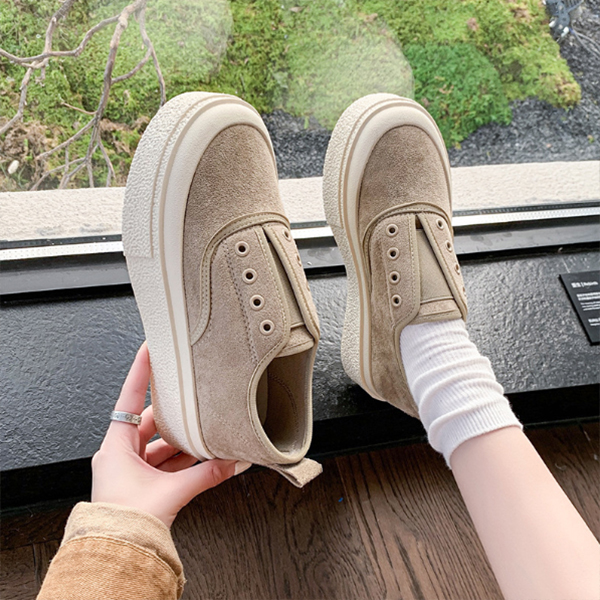 スエード靴 レディース スエード スニーカー 紐なし ヒョウ柄 美脚 厚底