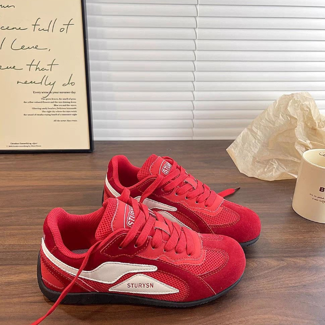 スエード靴 配色スエード厚底スニーカー美脚レトロ運動靴