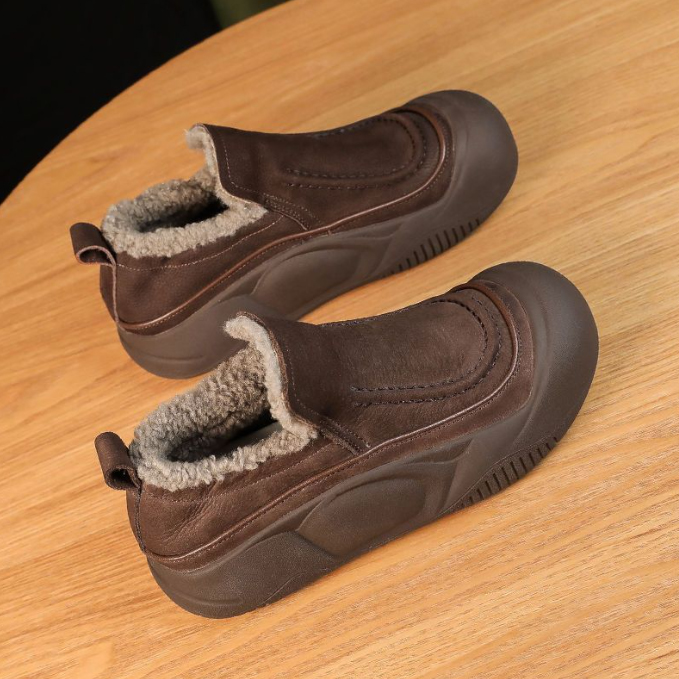 スエード靴 レディース もこもこ内ボア スエード調 裏起毛 スリッポン