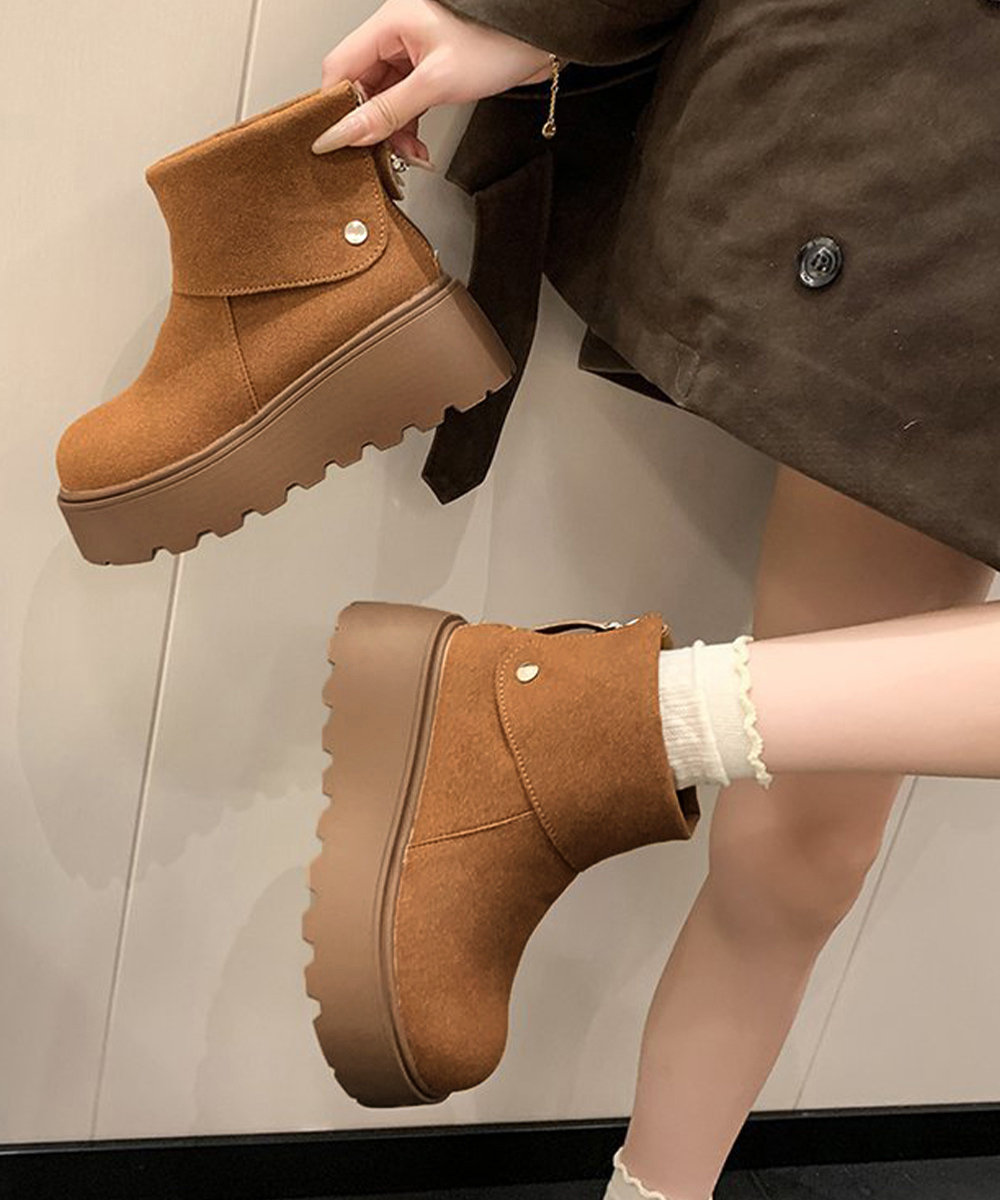 レディース厚底ショートブーツ 秋冬美脚スエード靴