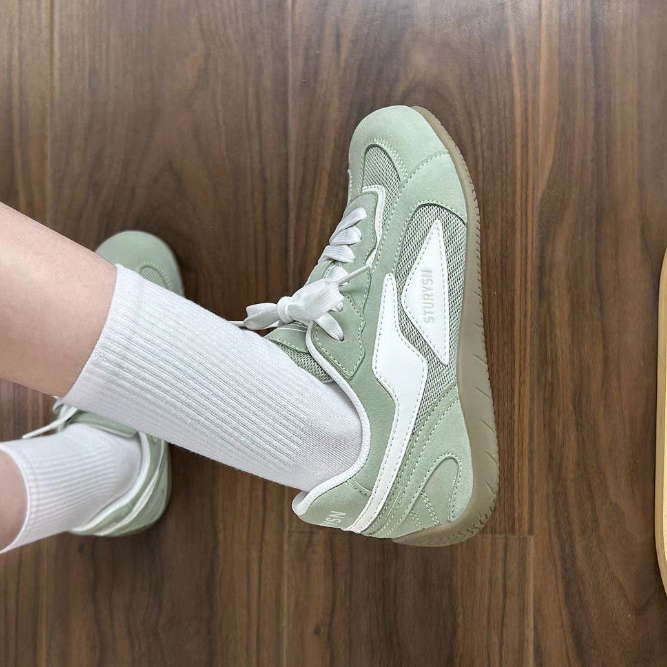 スエード靴 配色スエード厚底スニーカー美脚レトロ運動靴