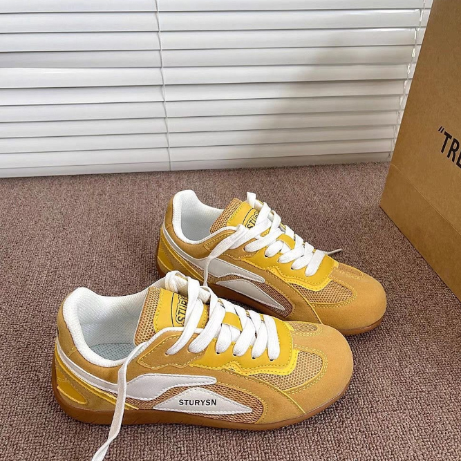 スエード靴 配色スエード厚底スニーカー美脚レトロ運動靴