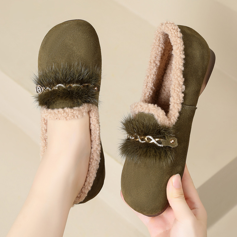 スエード靴 ふわもこ贅沢ファー付きモカシン