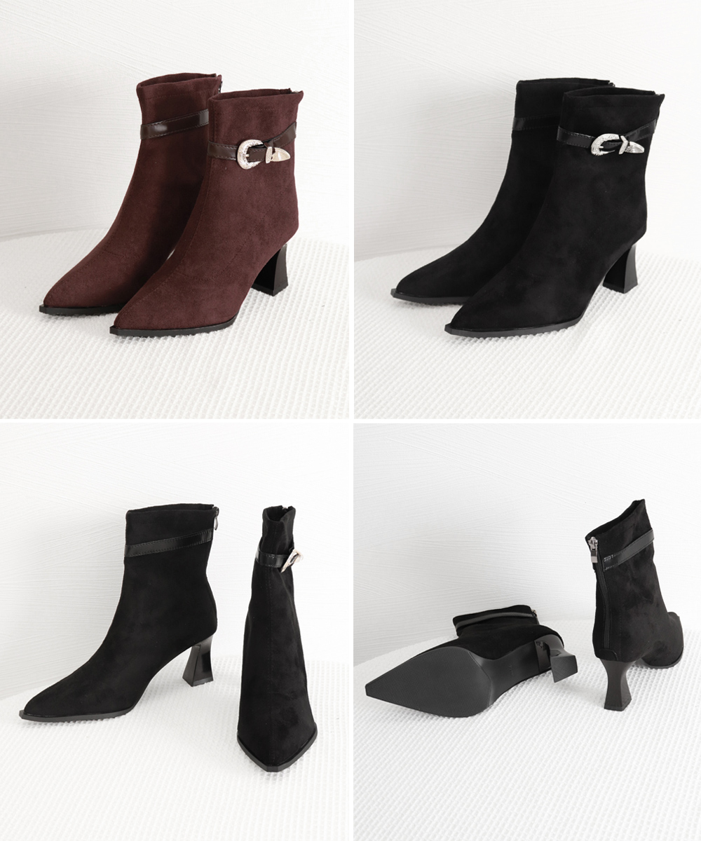 スエード靴 レディース ショート太ヒール裏起毛ブーツ