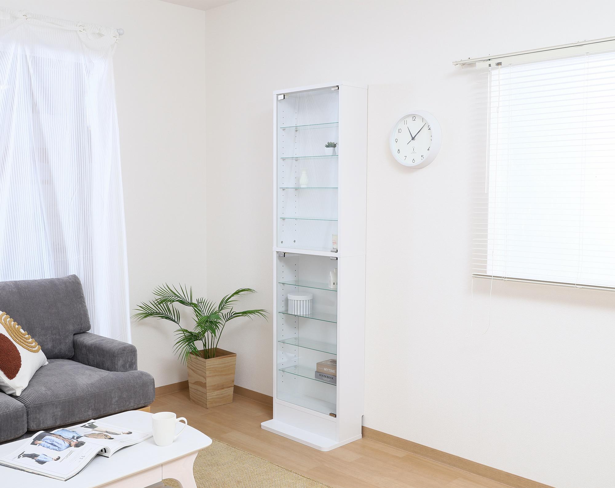 グッズ収納 強化ガラス薄型ディスプレイケース高さ180センチ白色