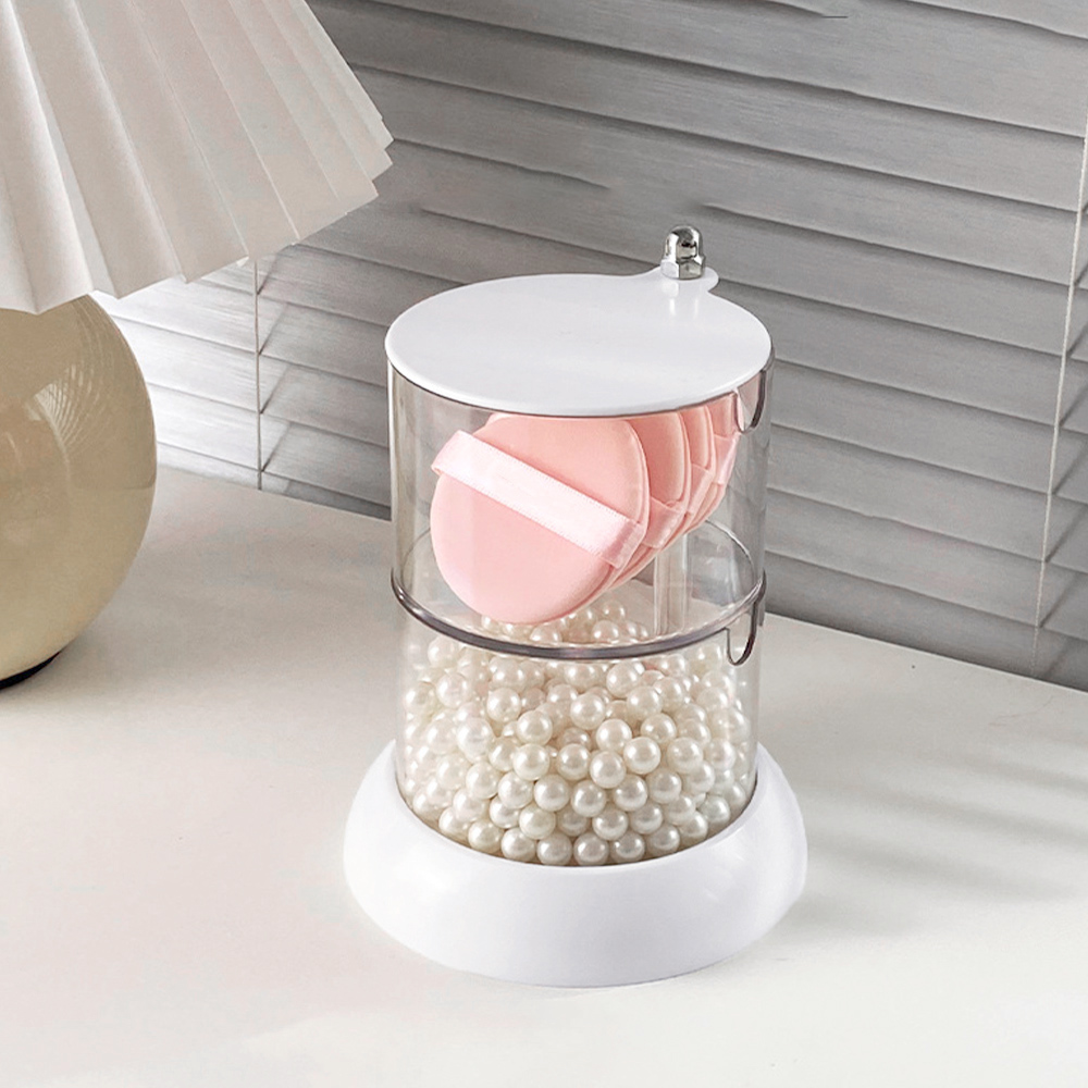 グッズ収納 回転式多段収納ケース 透明パフ小物入れ