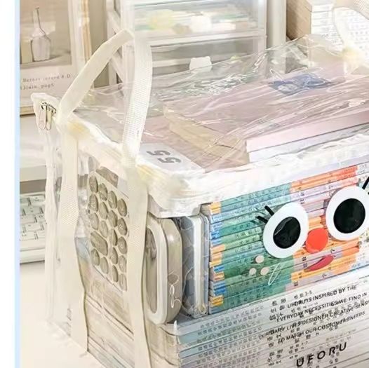 グッズ収納 透明窓付き可愛い顔文字デザイン本収納ボックス