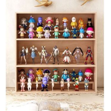 グッズ収納 三段式木製フィギュア展示棚