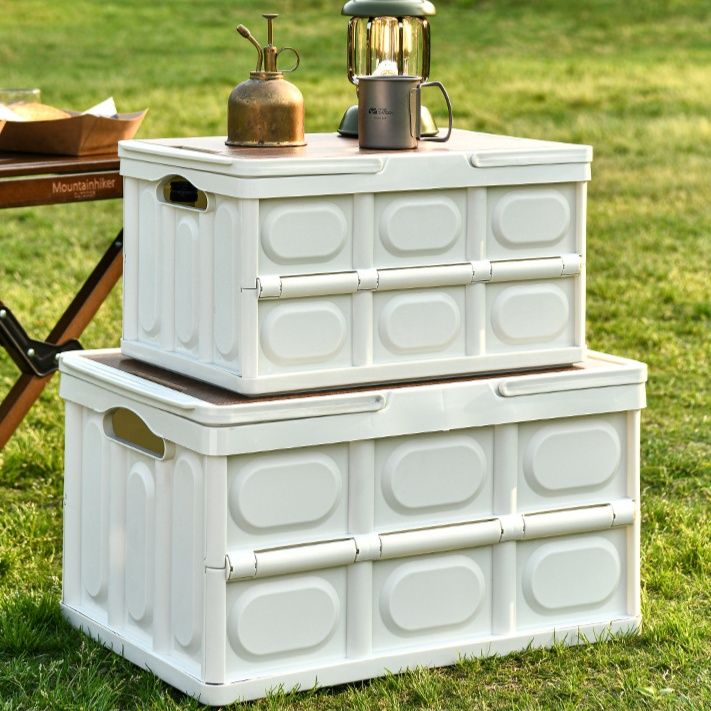 グッズ収納 折りたたみ式木目調天板付き多機能収納箱