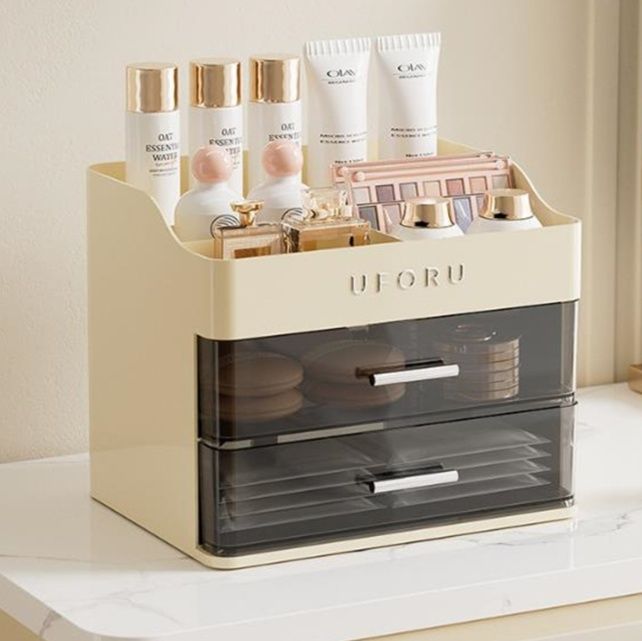 グッズ収納 引き出し式化粧品収納ボックス防塵天板付き