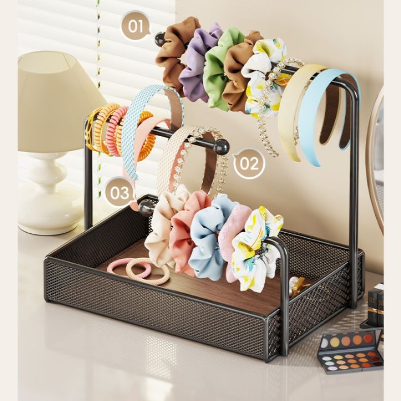 グッズ収納 多機能髪飾り整理トレイ付き吊り下げ収納台　カチューシャ収納