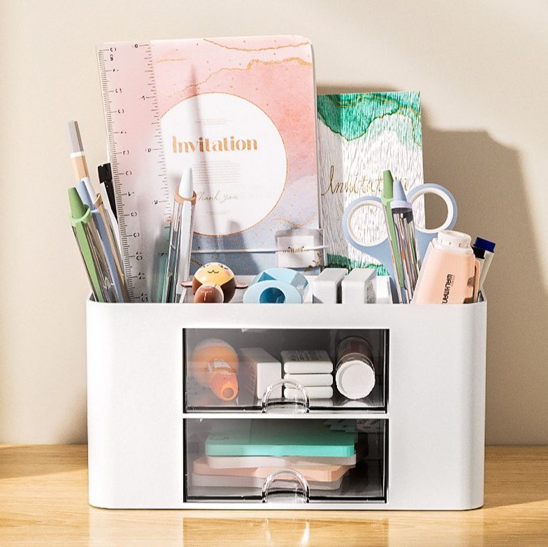 グッズ収納 引き出し付き多機能文具整理収納ボックス