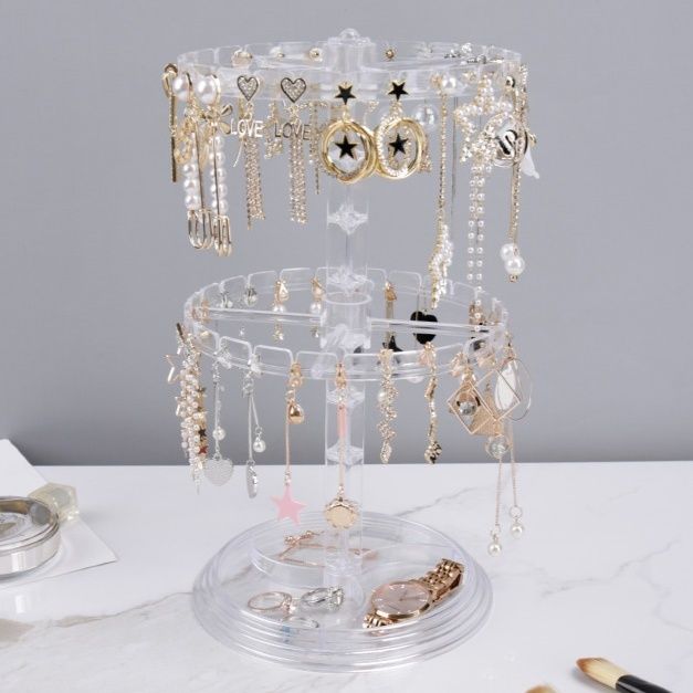 グッズ収納キーホルダー 収納 回転式三段飾り耳飾りピアス収納スタンド