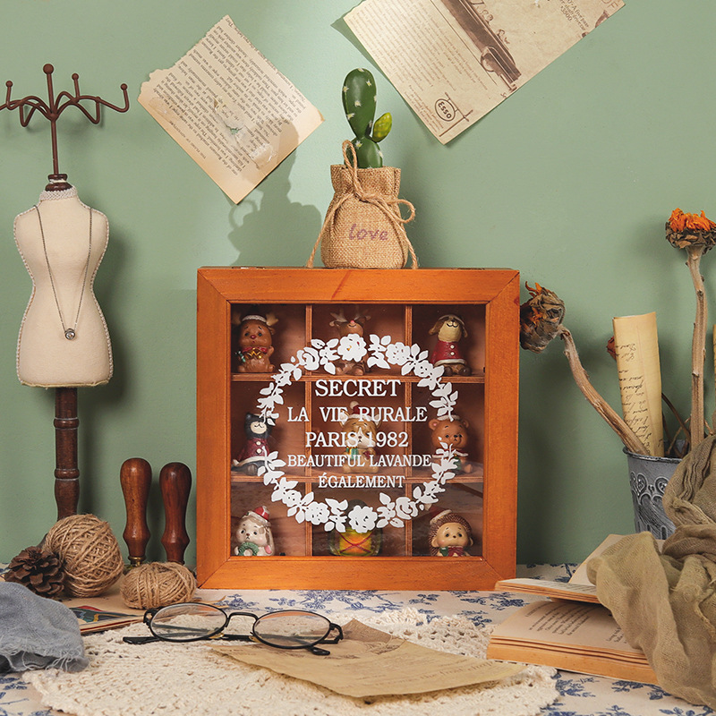 グッズ収納 仕切り付き木製ガラス扉ディスプレイ収納ケース