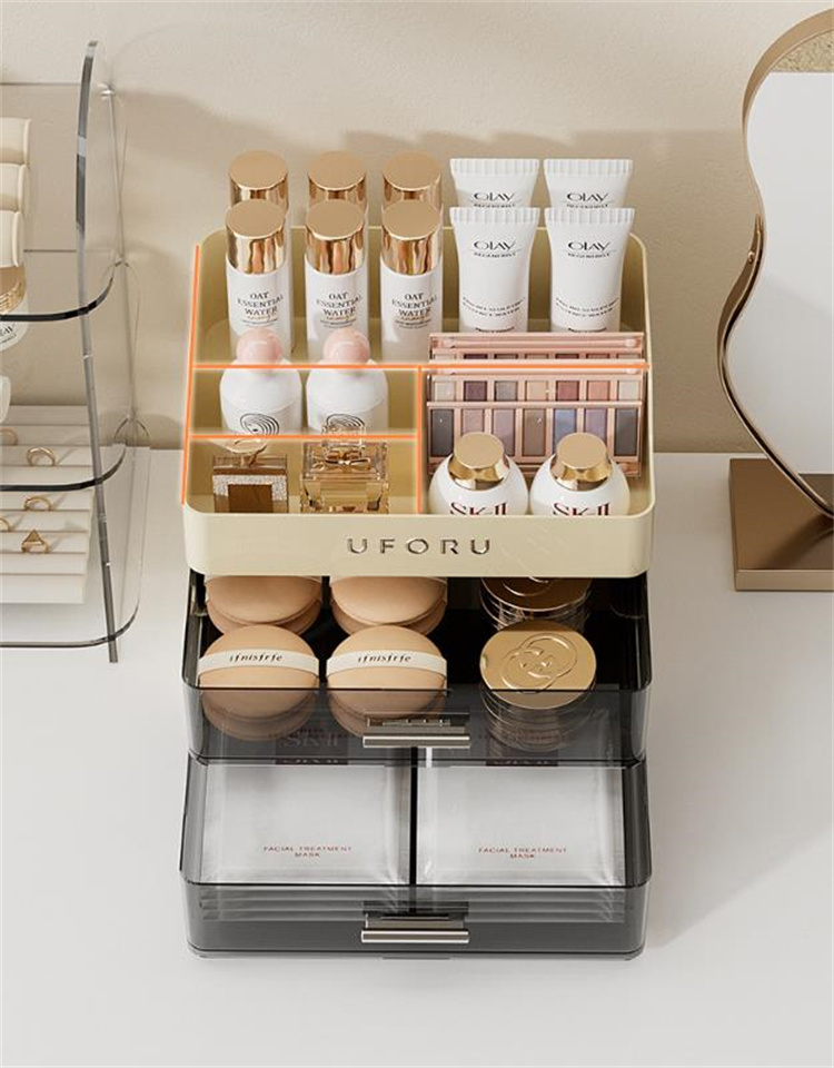 グッズ収納 引き出し式化粧品収納ボックス防塵天板付き