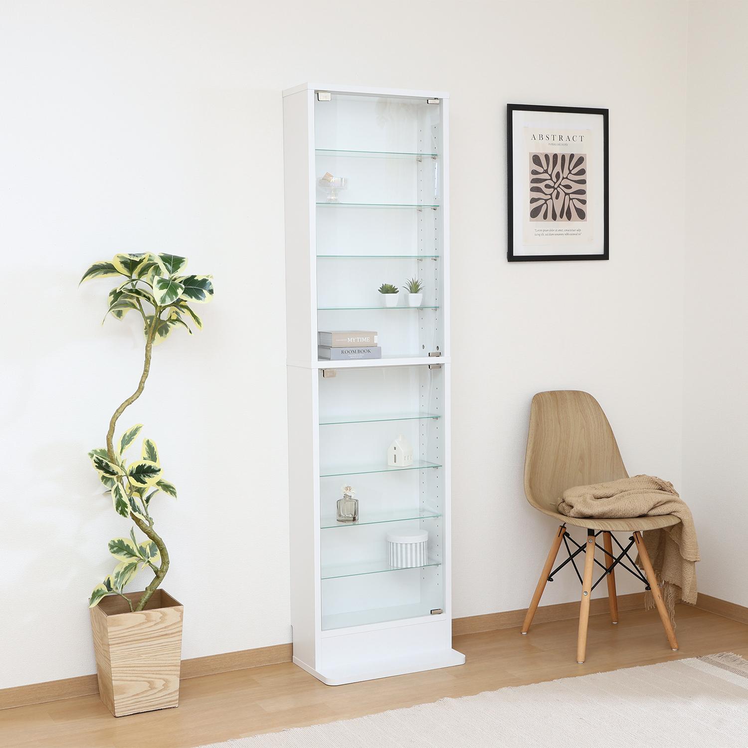 グッズ収納 強化ガラス薄型ディスプレイケース高さ180センチ白色