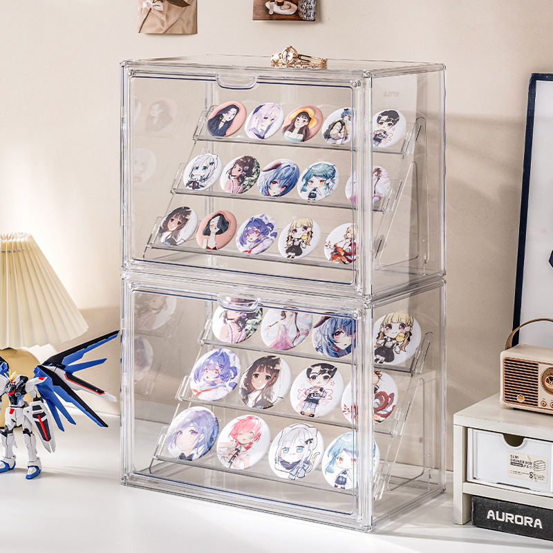 グッズ収納 積み重ね可能な缶バッジコレクションケース