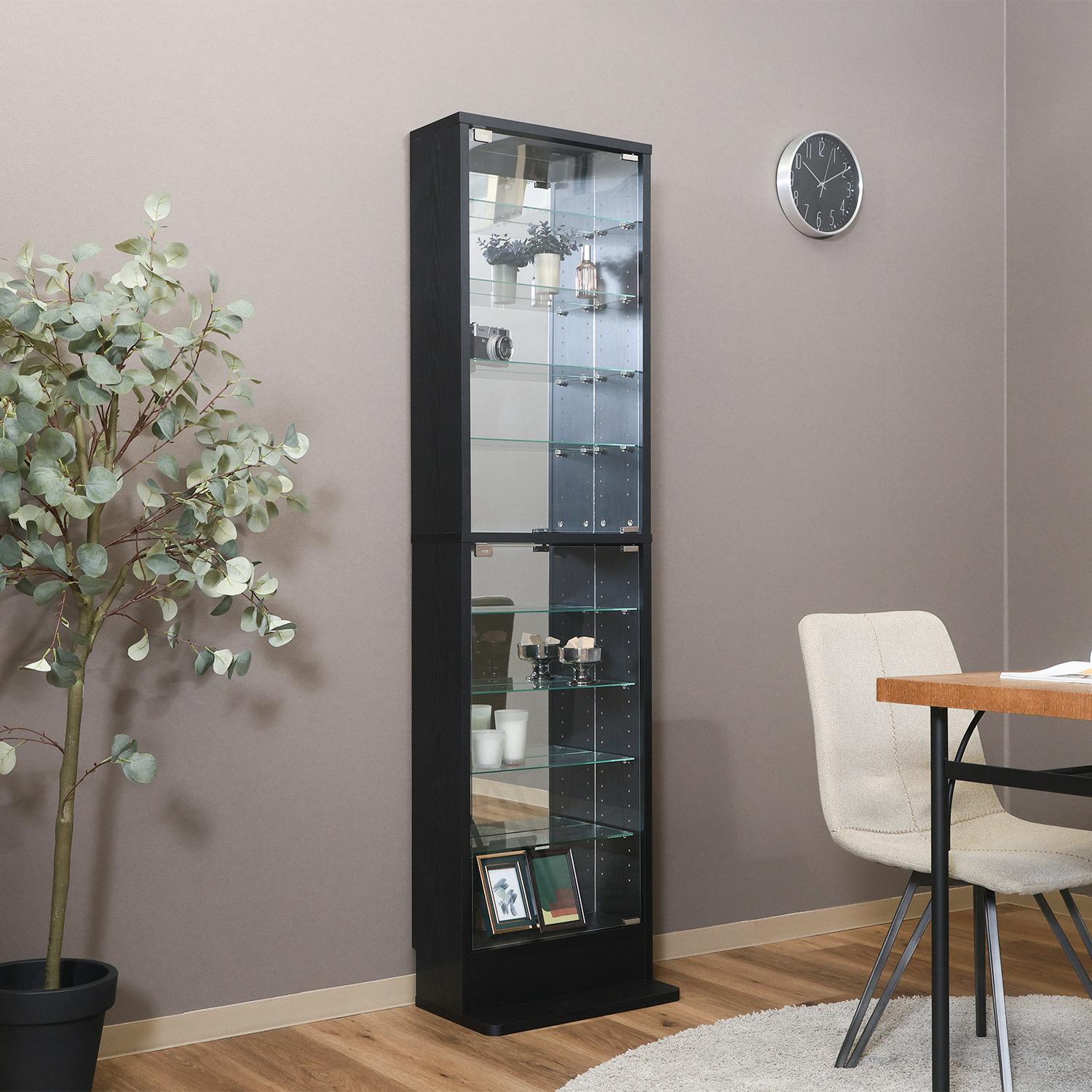 グッズ収納 薄型ハイタイプ背面鏡付きディスプレイケース黒