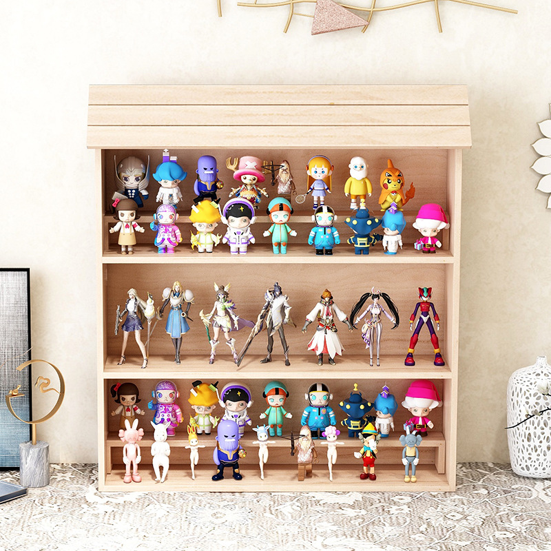 グッズ収納 三段式木製フィギュア展示棚
