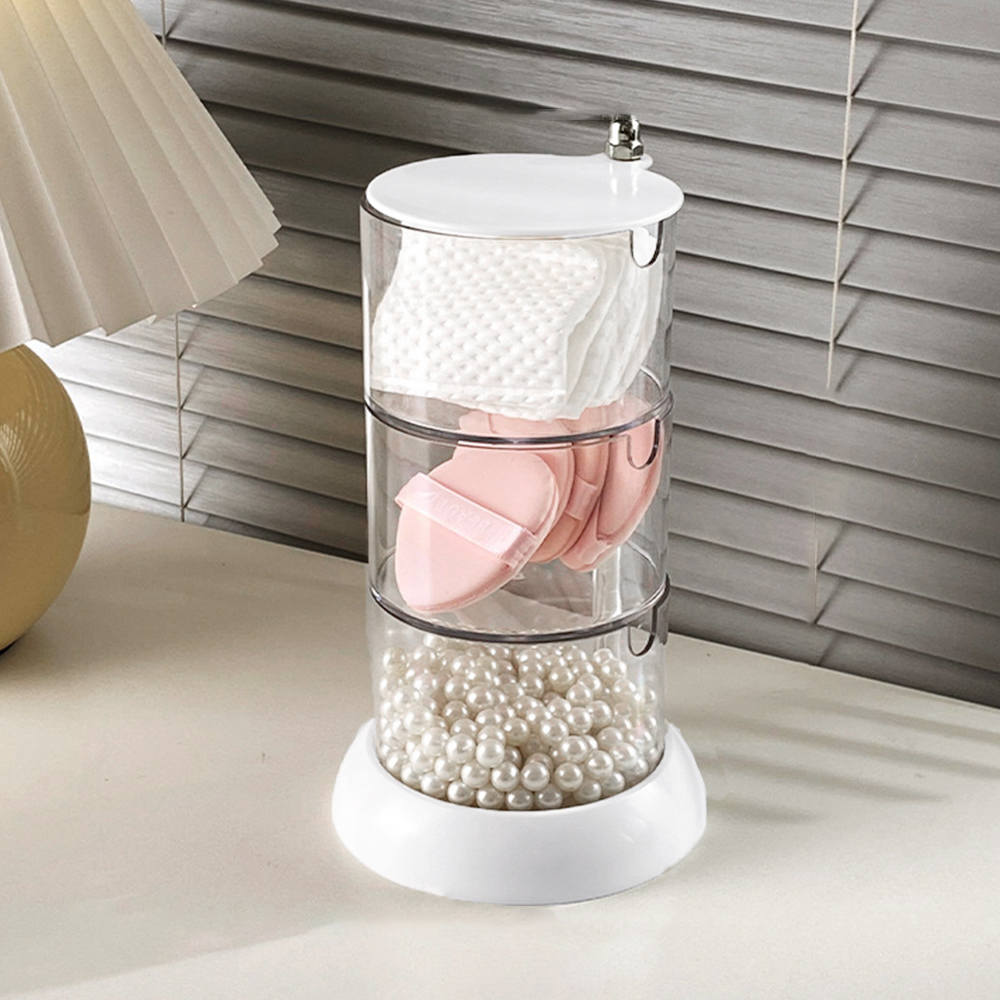 グッズ収納 回転式多段収納ケース 透明パフ小物入れ