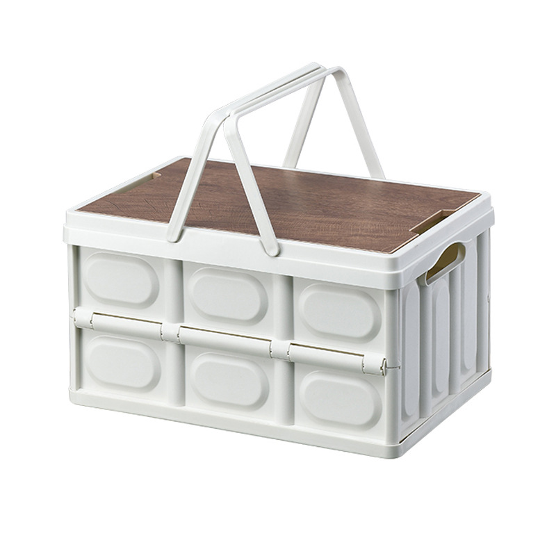 グッズ収納 折りたたみ式木目調天板付き多機能収納箱