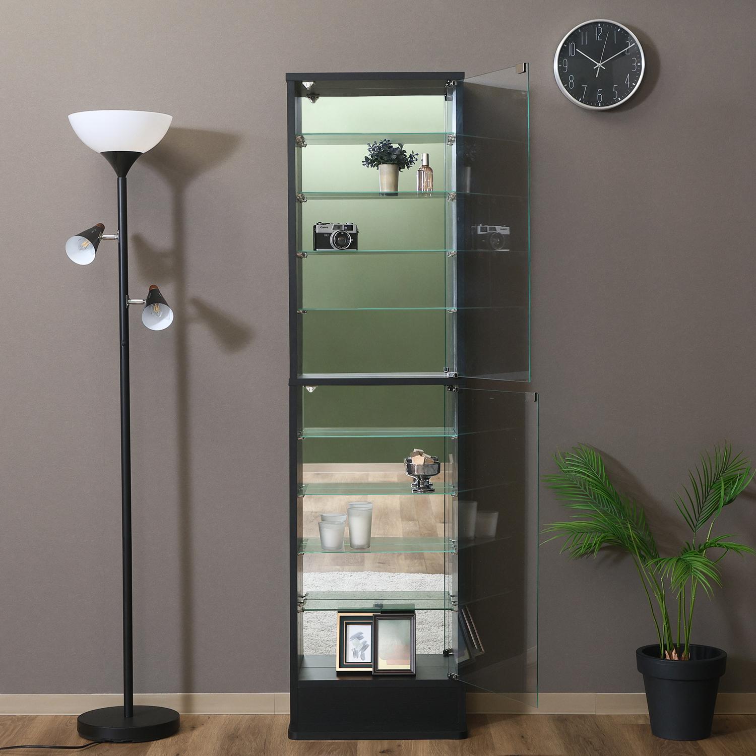 グッズ収納 薄型ハイタイプ背面鏡付きディスプレイケース黒