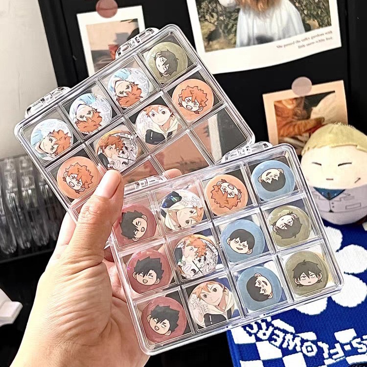 グッズ収納推し活 推し缶バッジ整理ケース仕切り付き透明収納ボックス