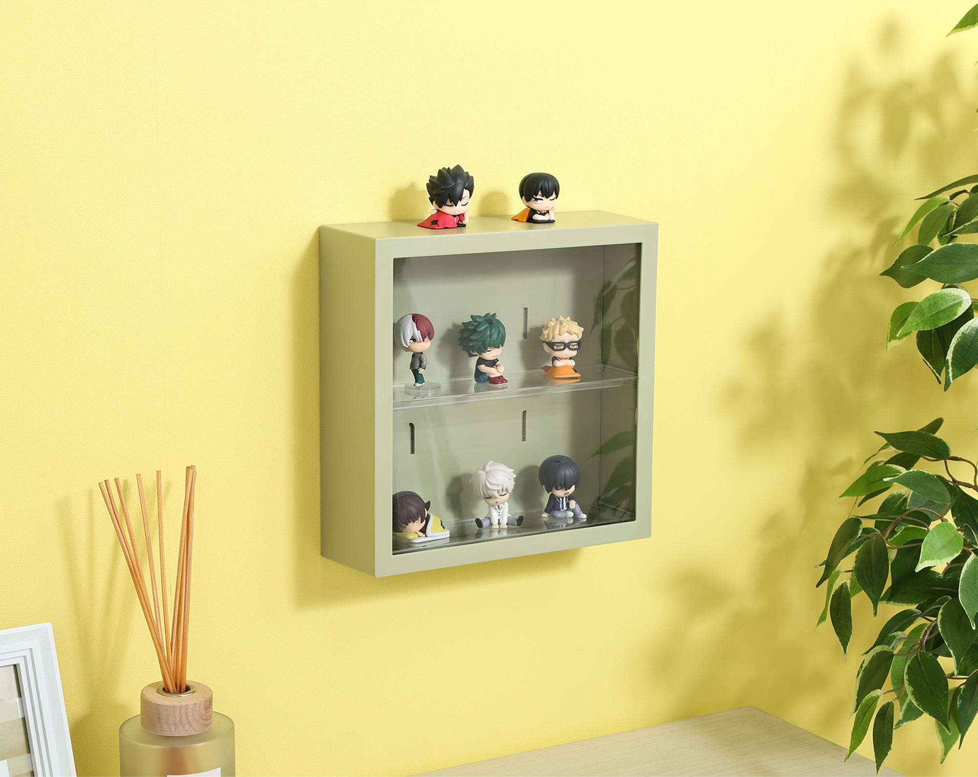 グッズ収納   壁掛け ディスプレイケース　抹茶色 推し活