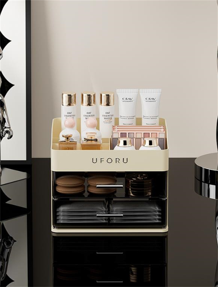 グッズ収納 引き出し式化粧品収納ボックス防塵天板付き