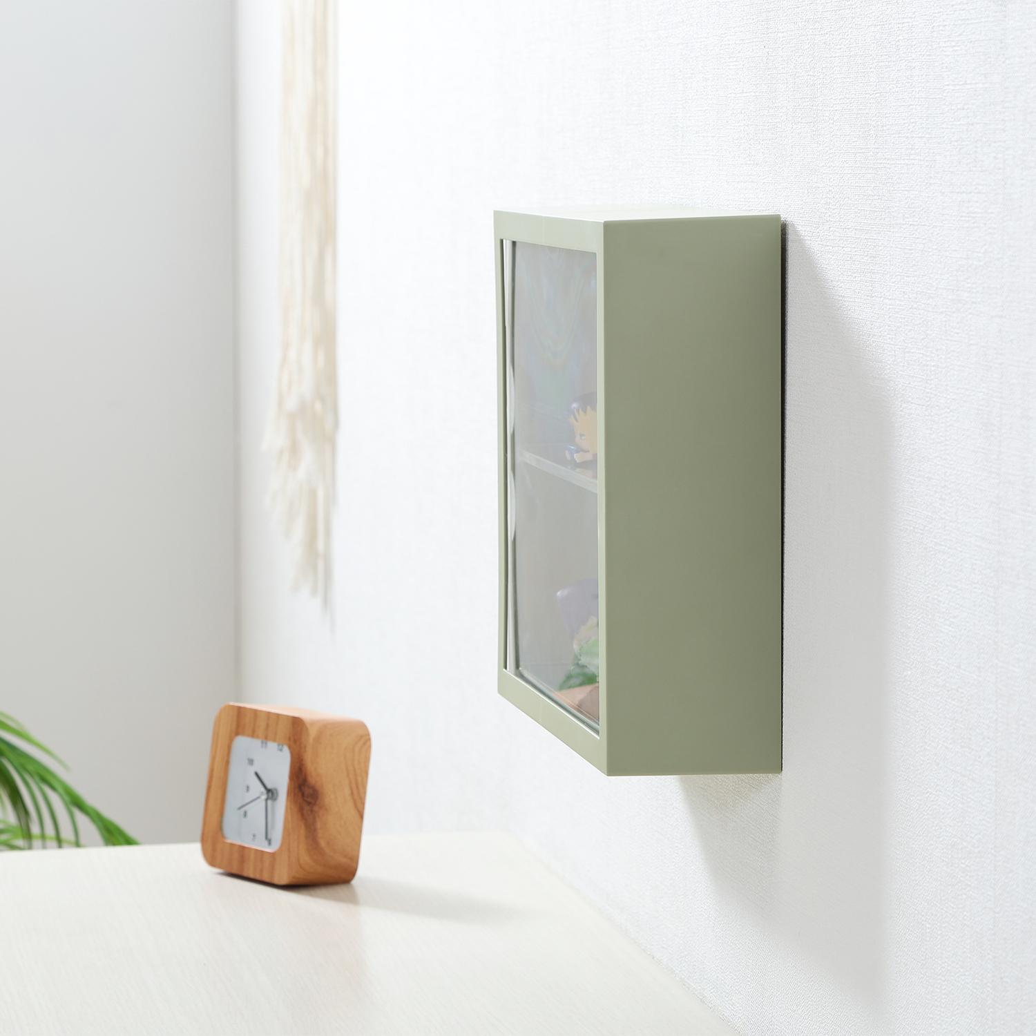 グッズ収納   壁掛け ディスプレイケース　抹茶色 推し活