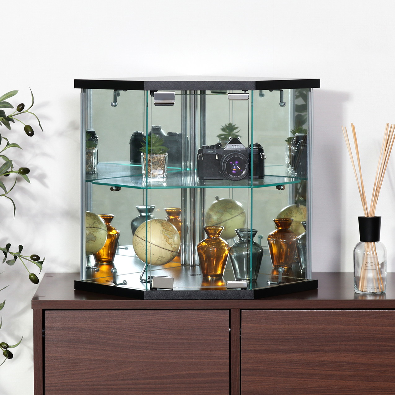 グッズ収納 卓上ガラス製コーナー型収納ケース 