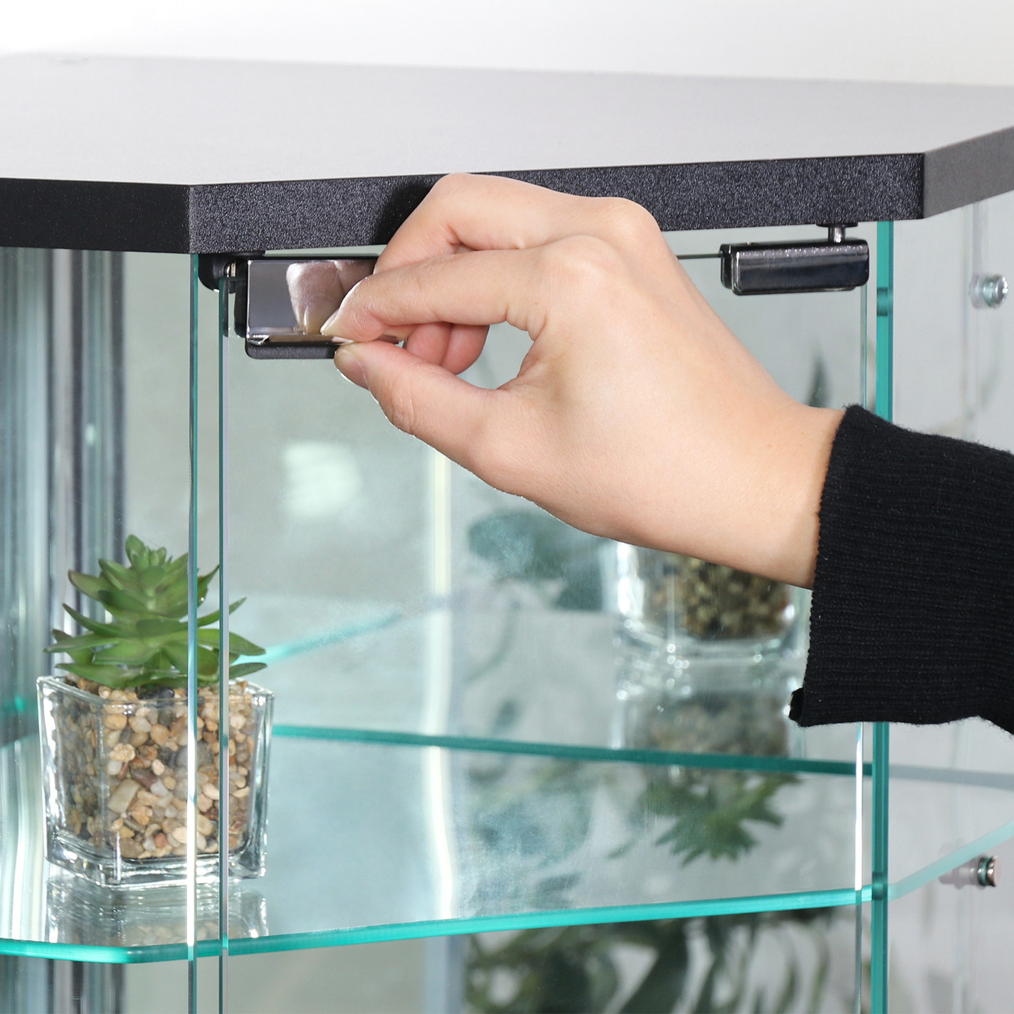 グッズ収納 卓上ガラス製コーナー型収納ケース 