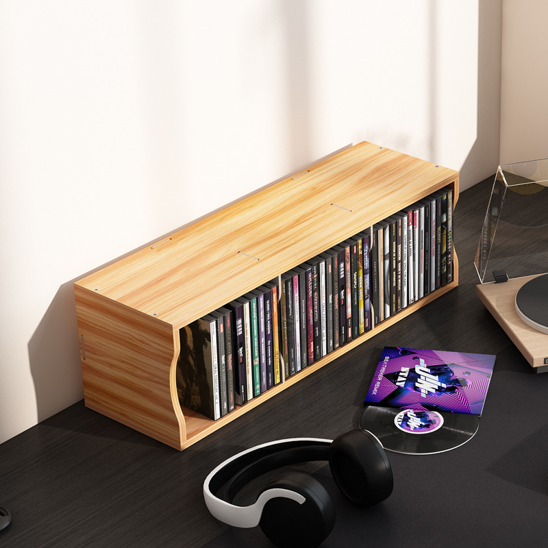 グッズ収納 木製曲線デザイン横型ディスク専用ラック　CD収納