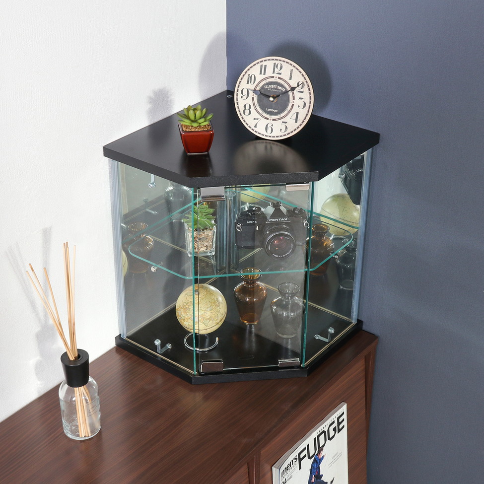 グッズ収納 卓上ガラス製コーナー型収納ケース 