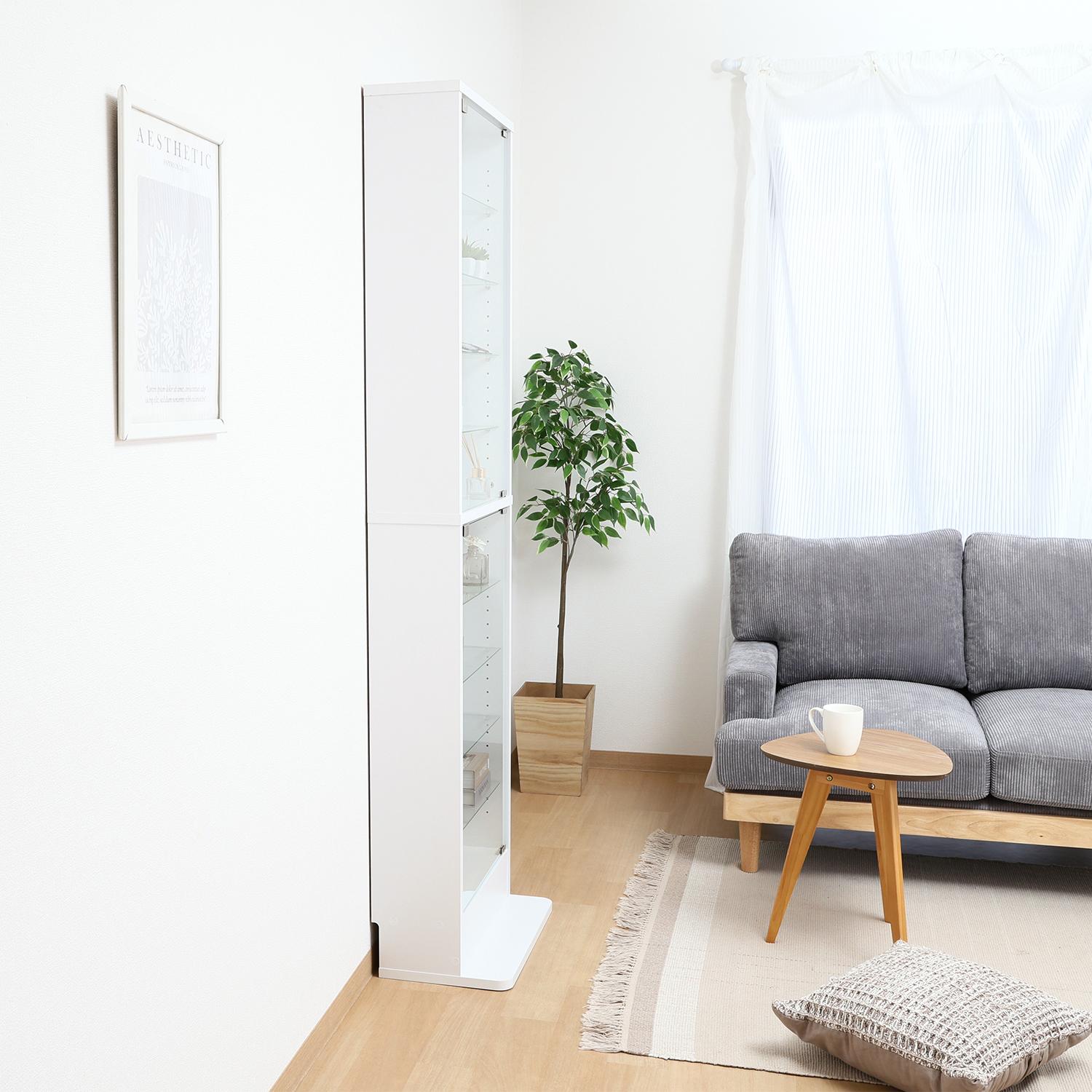 グッズ収納 強化ガラス薄型ディスプレイケース高さ180センチ白色