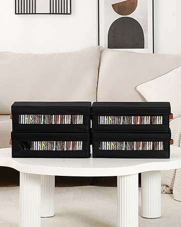 グッズ収納 蓋付き布製大容量映像作品収納ボックス　CD収納